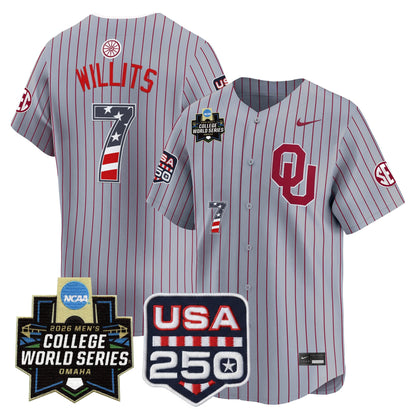 Oklahoma Sooners USA 250 Fourth of July Vapor Premier Limited Jersey - 2026 World Series Patch - All Stitched