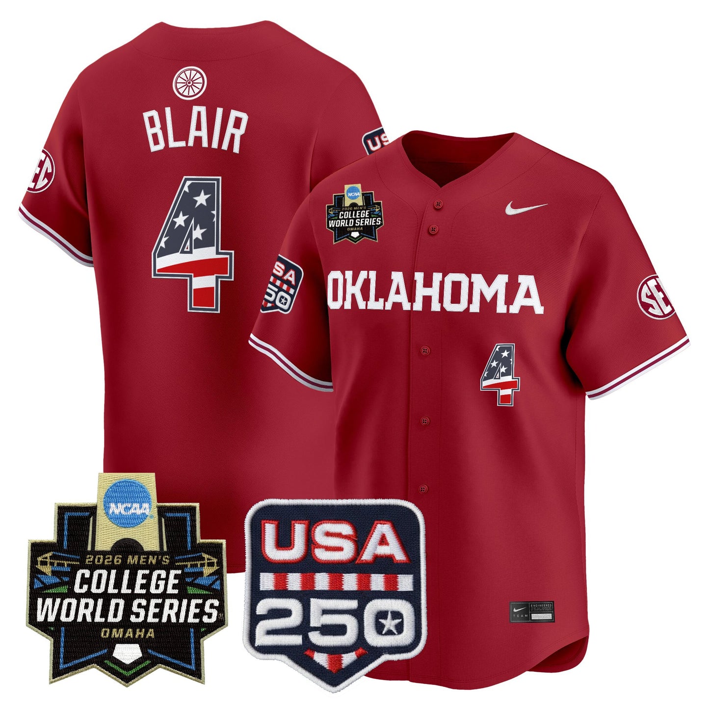 Oklahoma Sooners USA 250 Fourth of July Vapor Premier Limited Jersey - 2026 World Series Patch - All Stitched