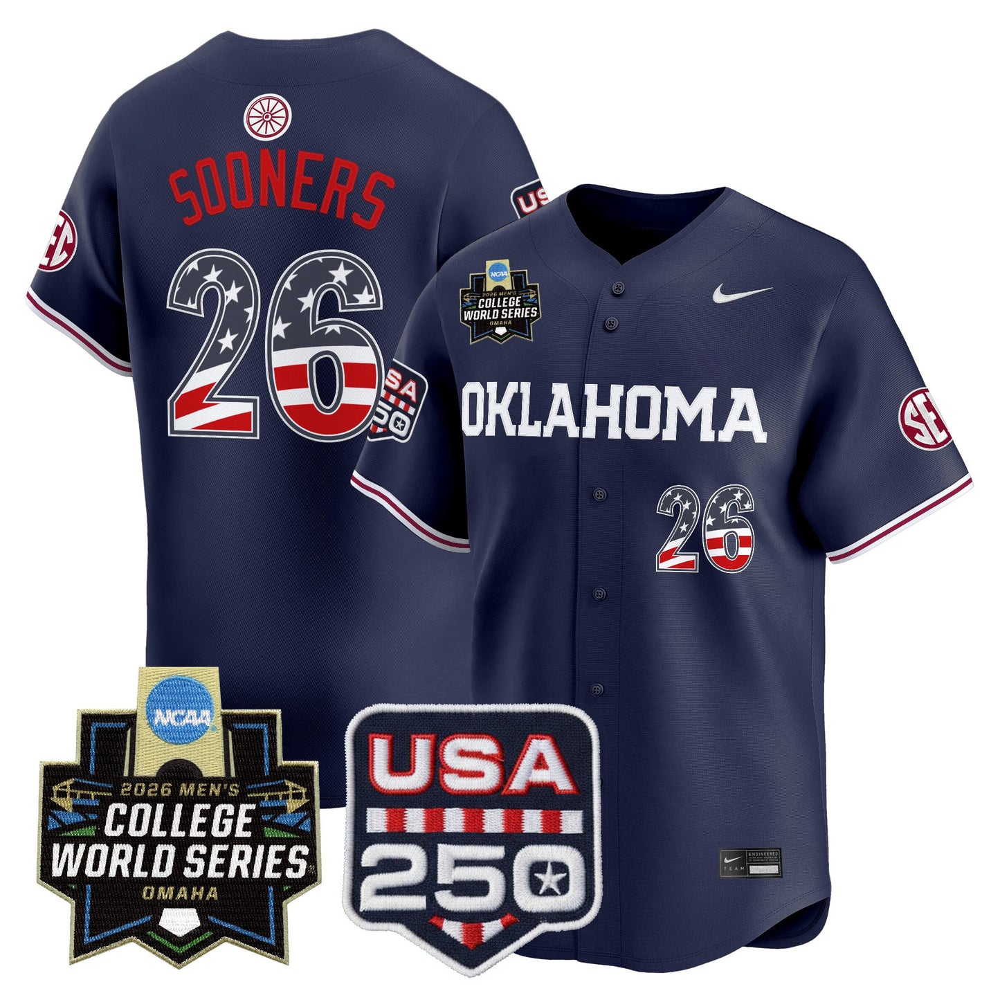 Oklahoma Sooners USA 250 Fourth of July Vapor Premier Limited Jersey - 2026 World Series Patch - All Stitched