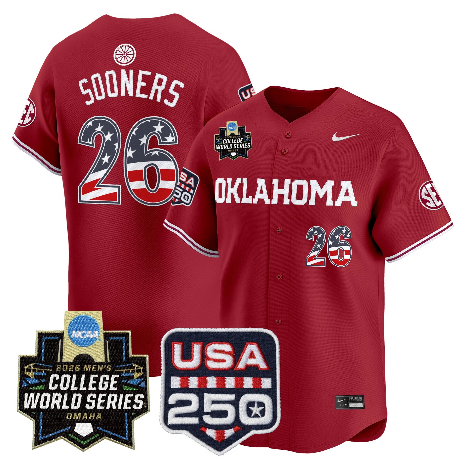Oklahoma Sooners USA 250 Fourth of July Vapor Premier Limited Jersey - 2026 World Series Patch - All Stitched