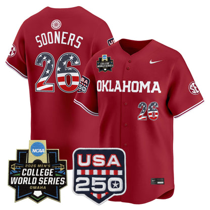 Oklahoma Sooners USA 250 Fourth of July Vapor Premier Limited Jersey - 2026 World Series Patch - All Stitched