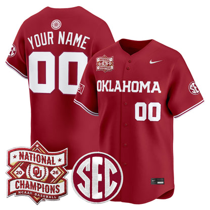 Oklahoma Sooners 2026 National Champions Patch Vapor Premier Limited Custom Jersey V2 - All Stitched