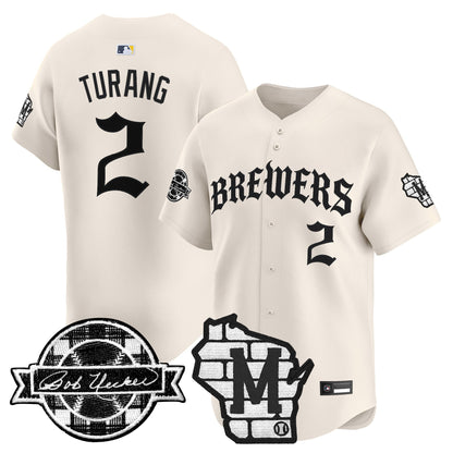 Men's Milwaukee Brewers 'Old English Edition' Vapor Premier Limited Jersey - All Stitched