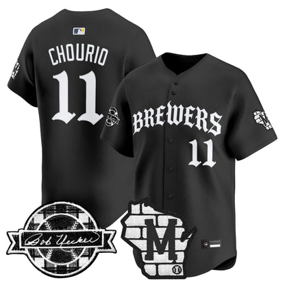 Men's Milwaukee Brewers 'Old English Edition' Vapor Premier Limited Jersey - All Stitched