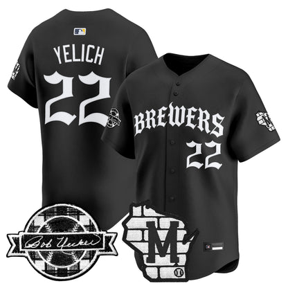 Men's Milwaukee Brewers 'Old English Edition' Vapor Premier Limited Jersey - All Stitched