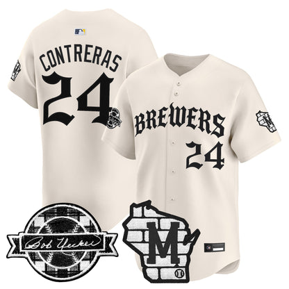 Men's Milwaukee Brewers 'Old English Edition' Vapor Premier Limited Jersey - All Stitched
