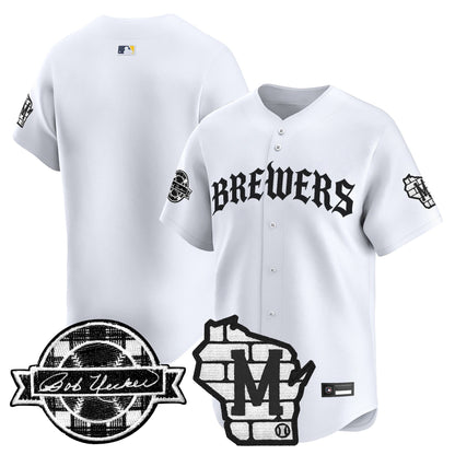 Men's Milwaukee Brewers 'Old English Edition' Vapor Premier Limited Jersey - All Stitched