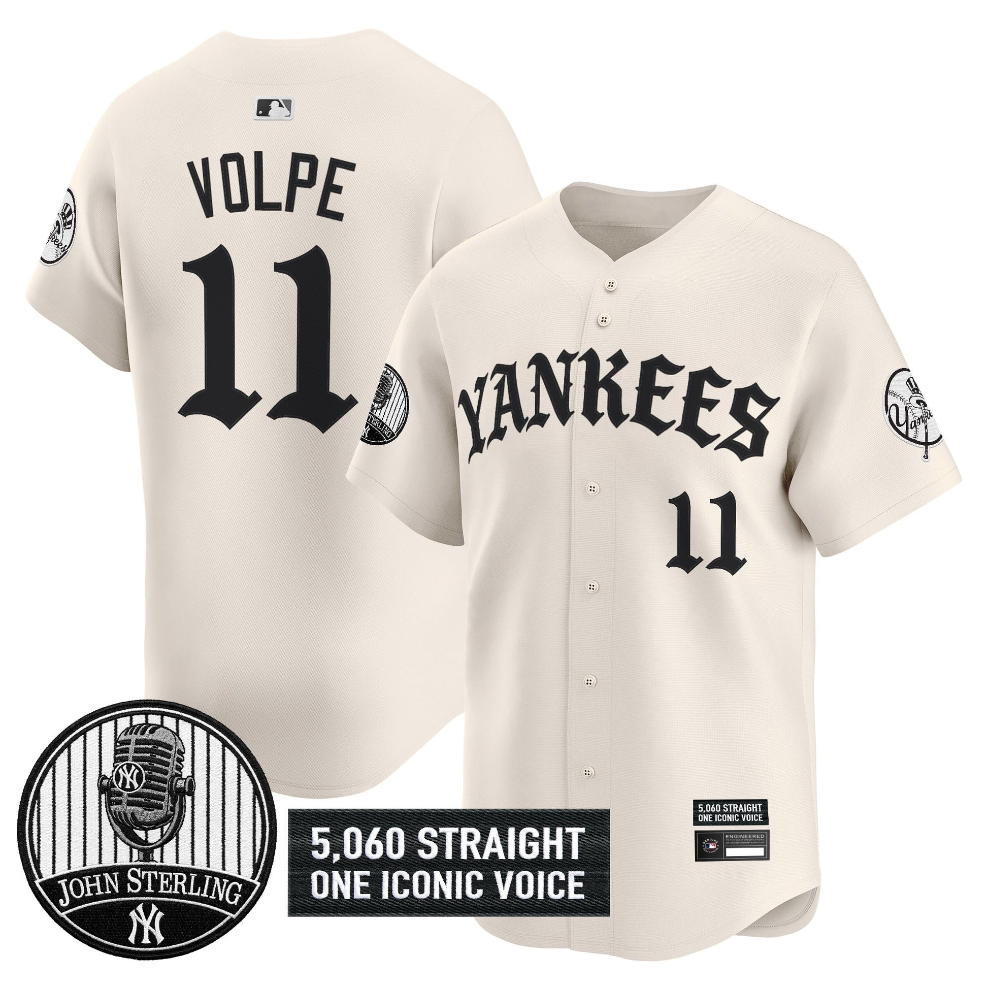 Men's Yankees 'Old English Edition' Vapor Premier Limited Jersey - John Sterling Patch - All Stitched