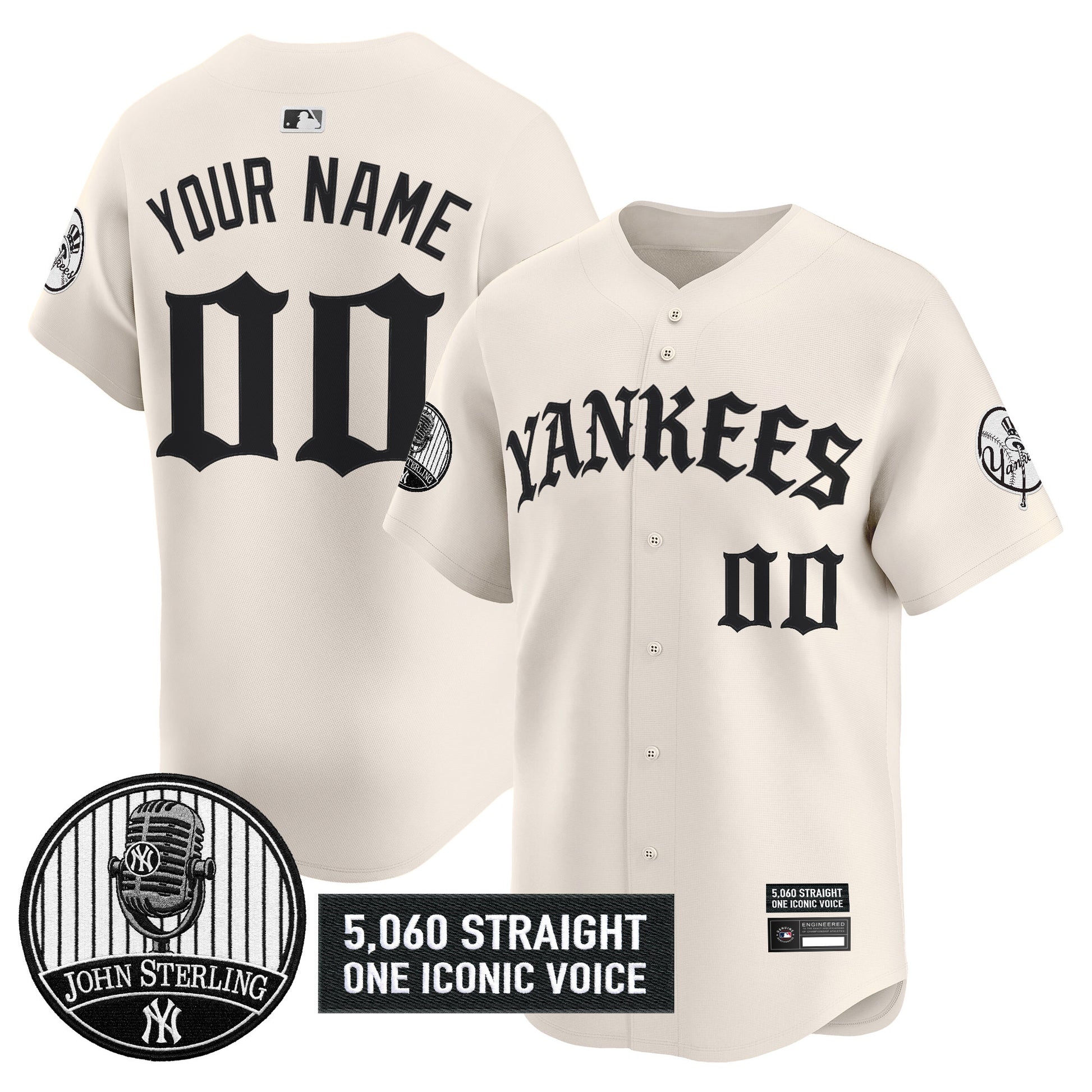 Yankees 'Old English Edition' Vapor Premier Limited Custom Jersey - John Sterling Patch - All Stitched