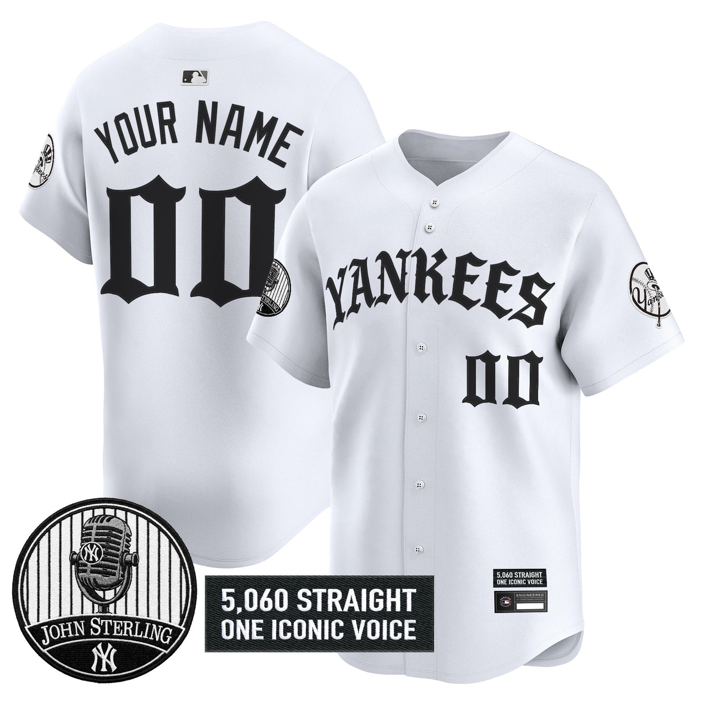 Yankees 'Old English Edition' Vapor Premier Limited Custom Jersey - John Sterling Patch - All Stitched