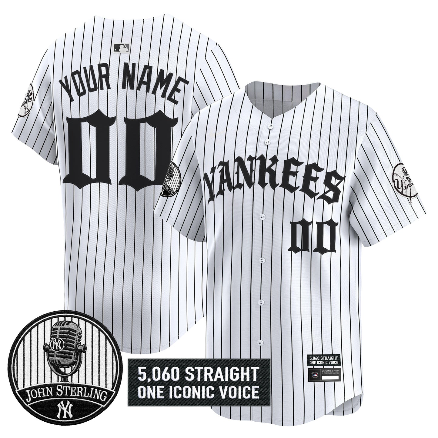 Yankees 'Old English Edition' Vapor Premier Limited Custom Jersey - John Sterling Patch - All Stitched