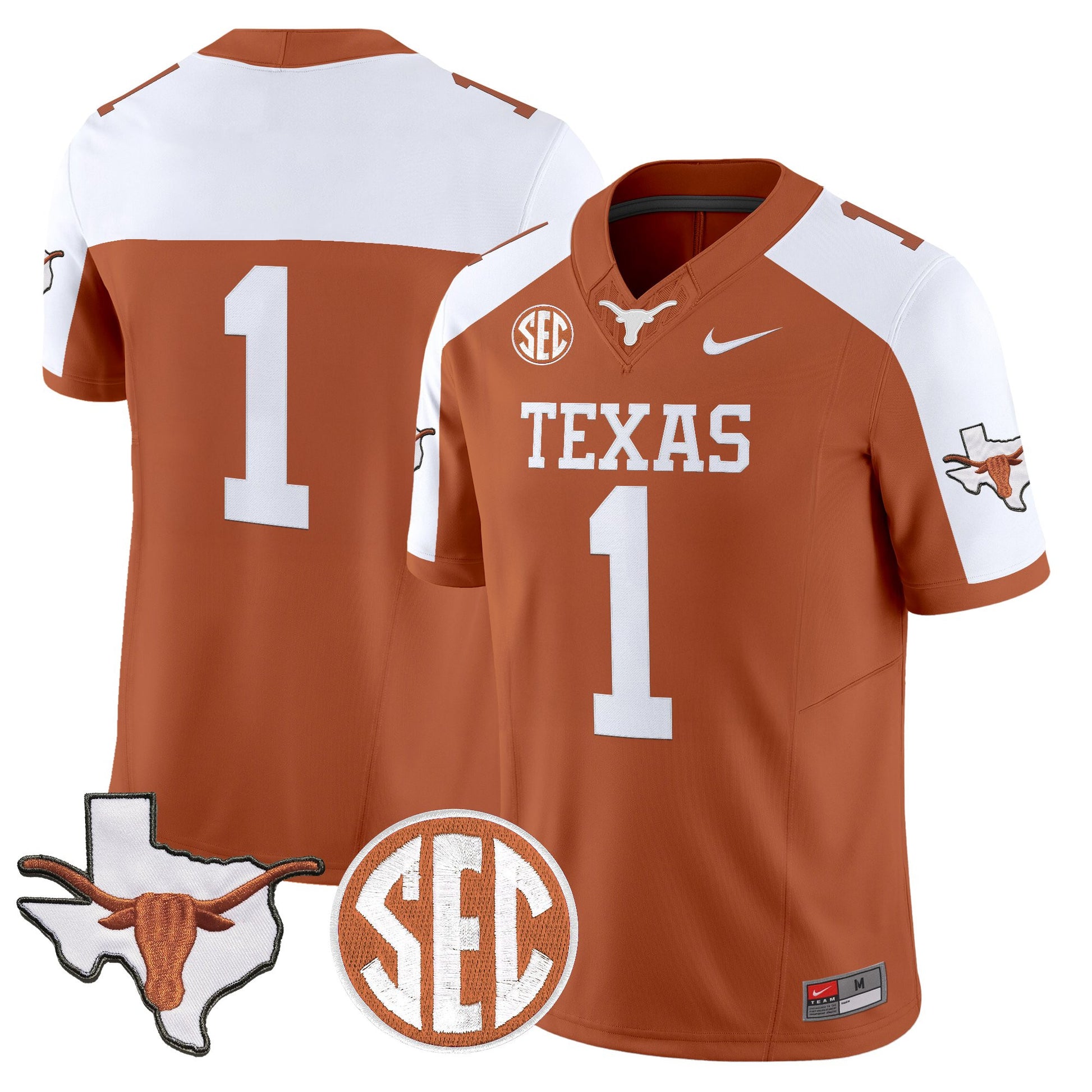 Texas Longhorns 2026 State Map & SEC Patch Vapor Limited Jersey - All Stitched
