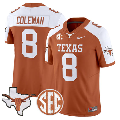 Texas Longhorns 2026 State Map & SEC Patch Vapor Limited Jersey - All Stitched