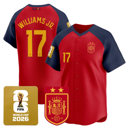  Spain 2026 World Cup Vapor Baseball Jersey - 2-Star World Champions - Stitched