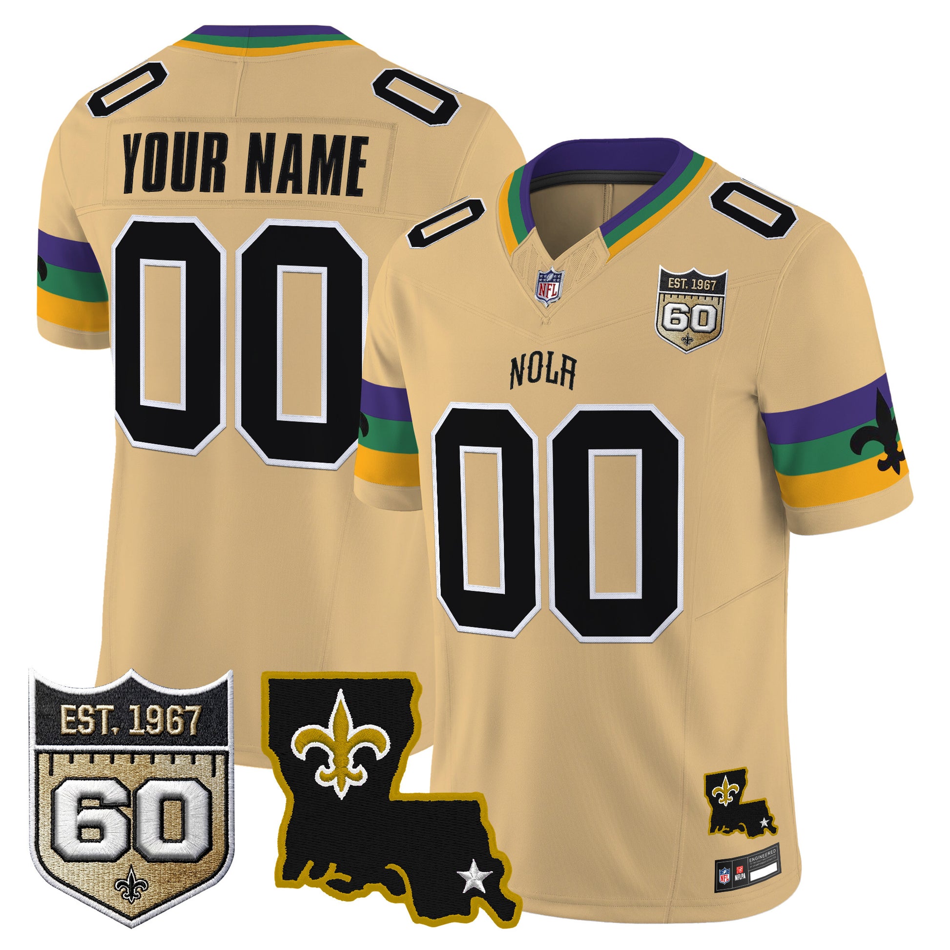 Saints 2026 New Orleans City Vapor Limited Custom Jersey - 60th Anniversary Patch - All Stitched