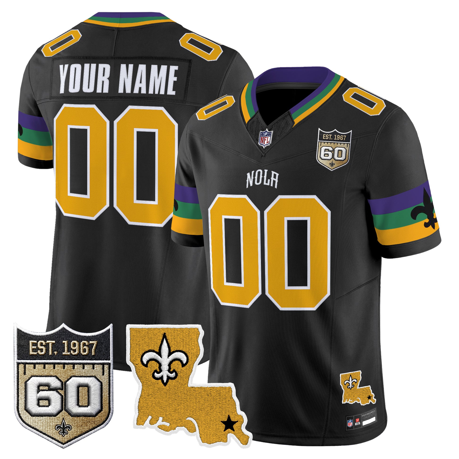 Saints 2026 New Orleans City Vapor Limited Custom Jersey - 60th Anniversary Patch - All Stitched