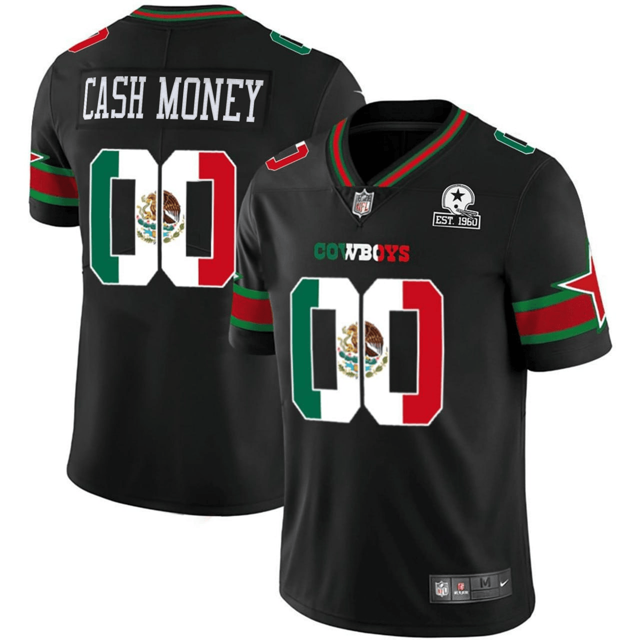 CASH MONEY #00 Dallas Cowboys Mexico Black Jersey - Stitched