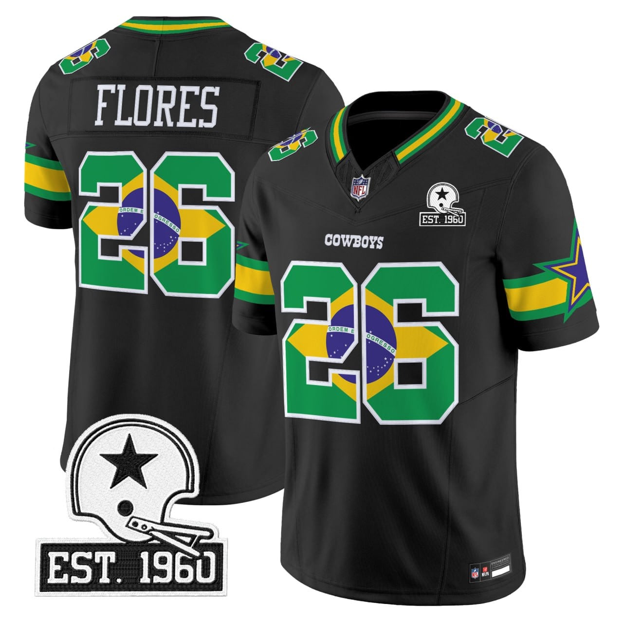 Dallas Cowboys Brazil Black Jersey - Stitched