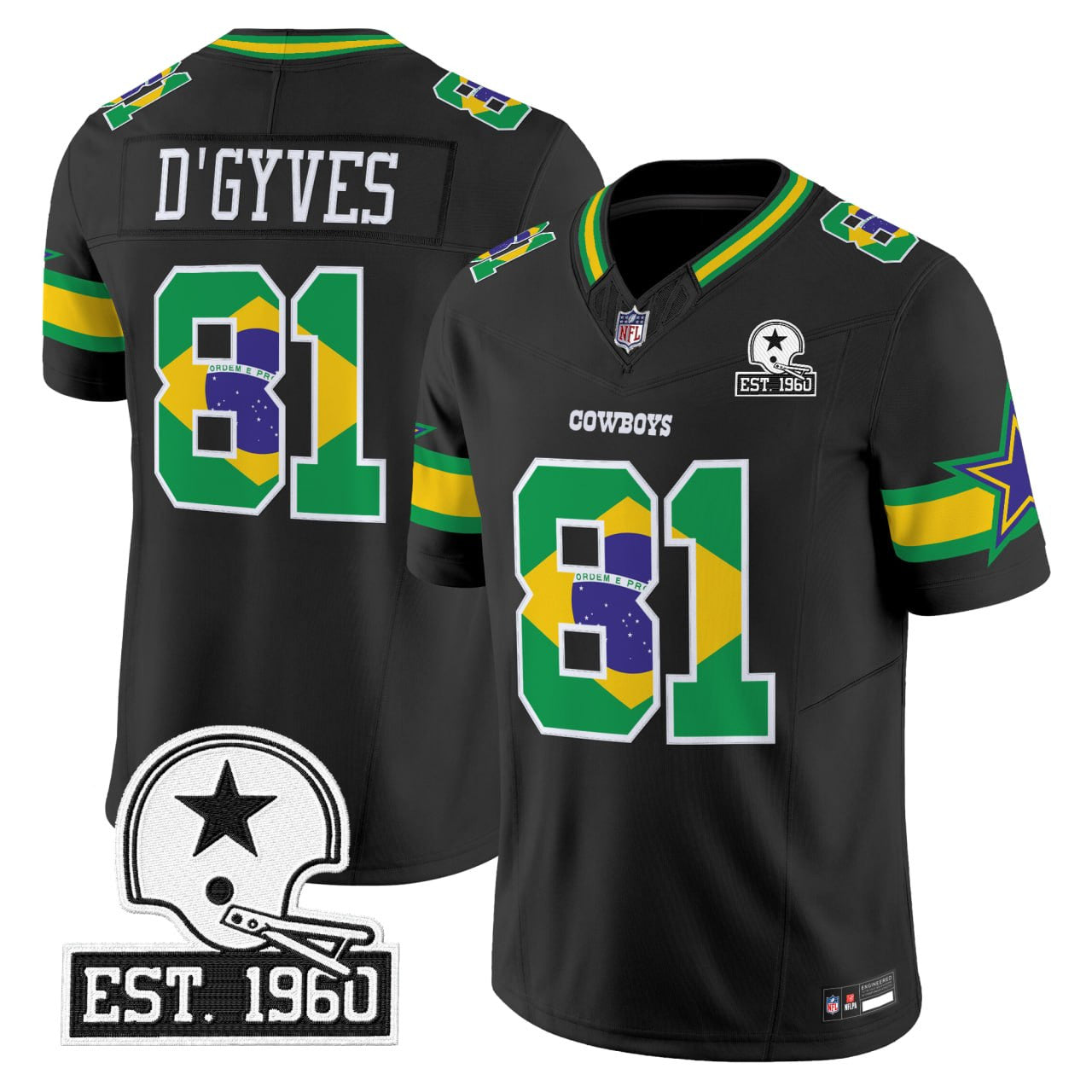 Dallas Cowboys Brazil Black Jersey - Stitched
