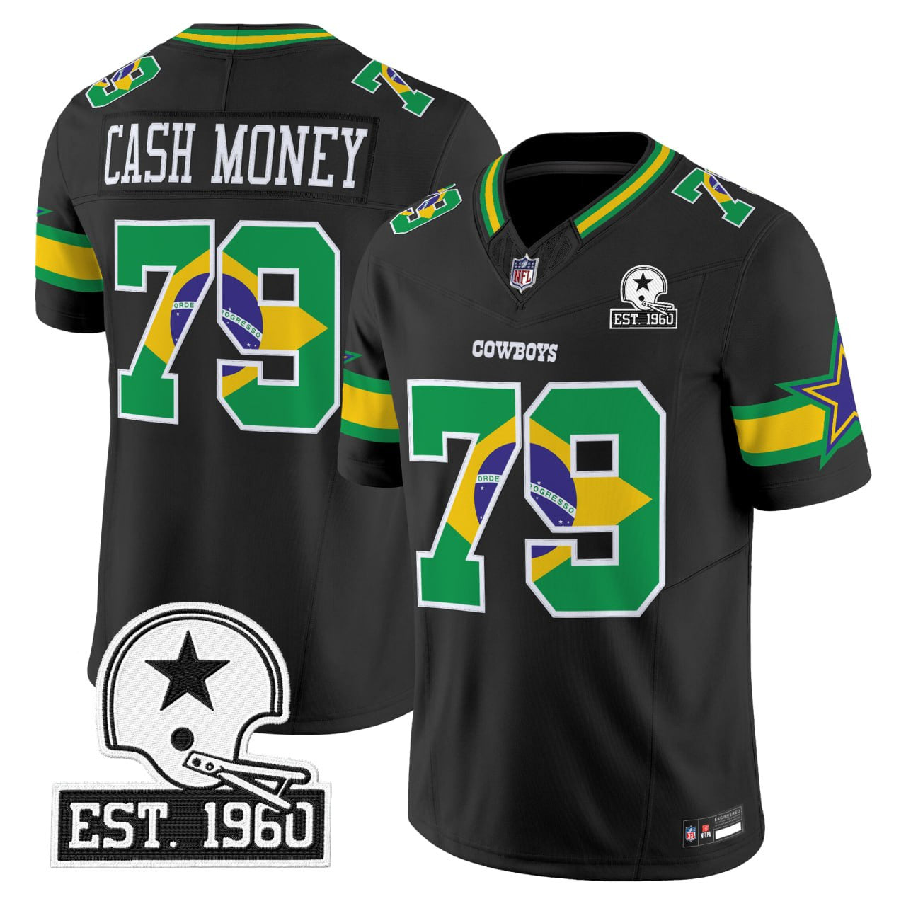 Dallas Cowboys Brazil Black Jersey - Stitched
