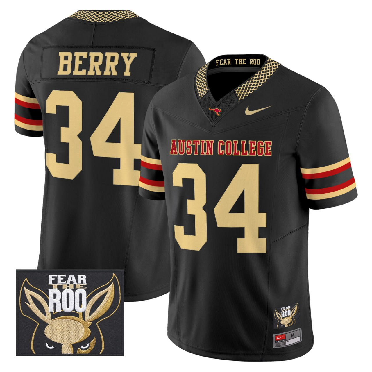BERRY #34 Austin College Black Jersey -  Stitched