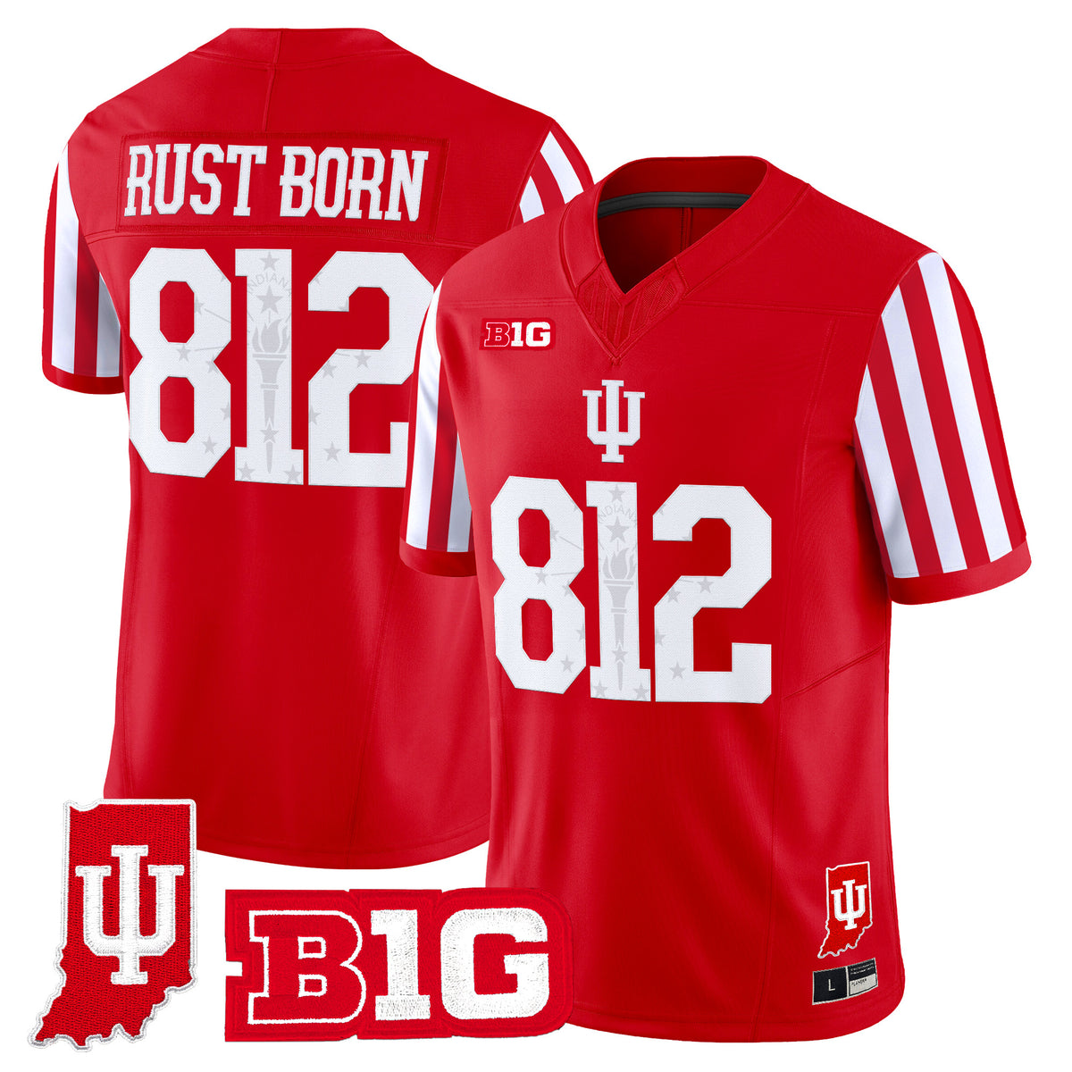 Indiana Hoosiers Candy Stripe Vapor Football Jersey - Indiana State Patch - All Stitched
