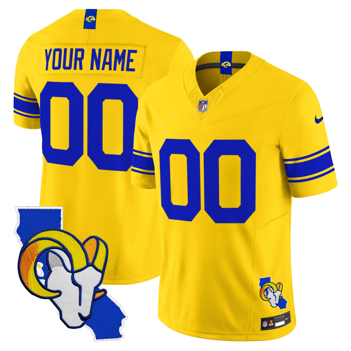 Los Angeles Rams 2026 Alternate Vapor Limited Custom Jersey - California Map - All Stitched