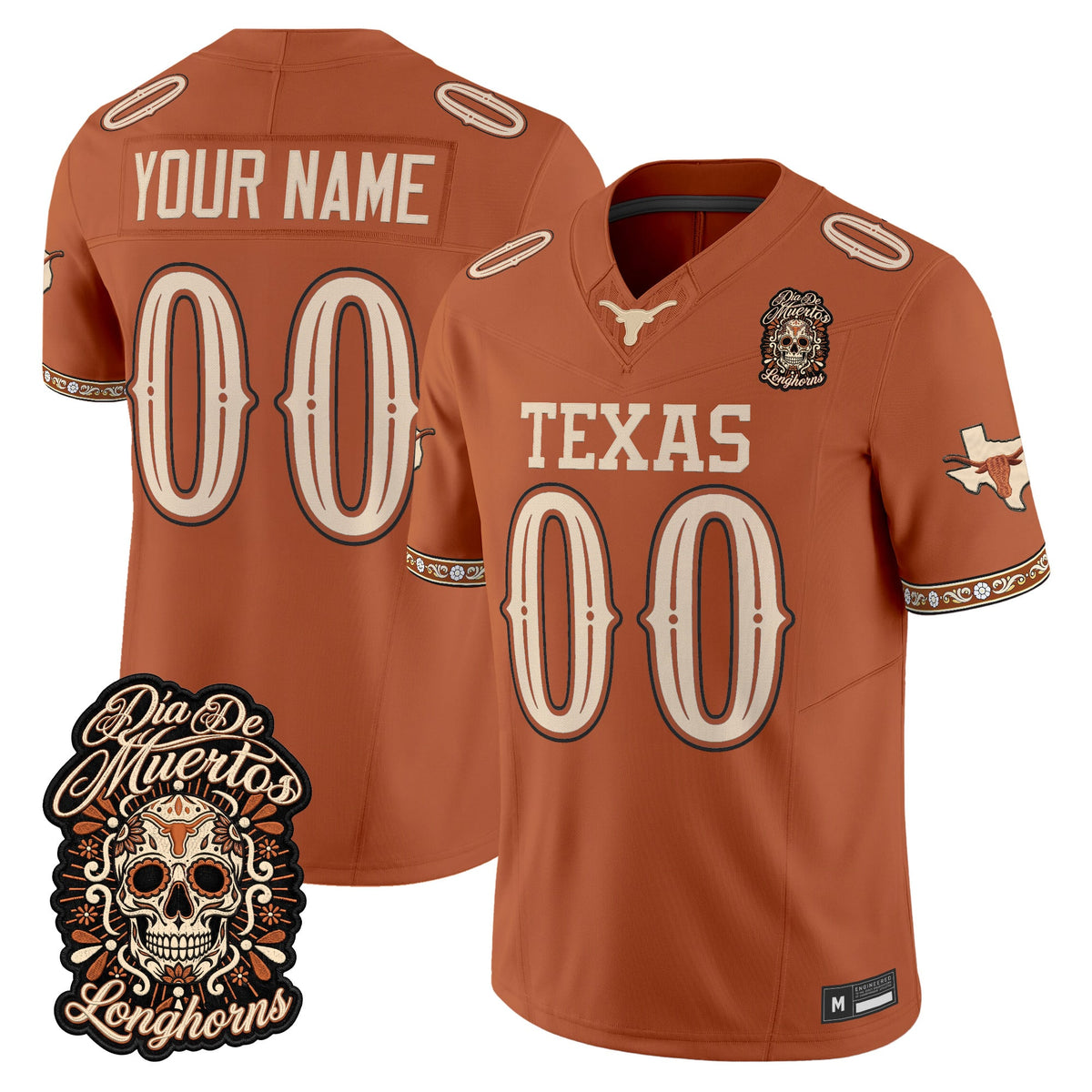 Texas Longhorns Día de los Muertos Vapor Limited Custom Jersey - Stitched