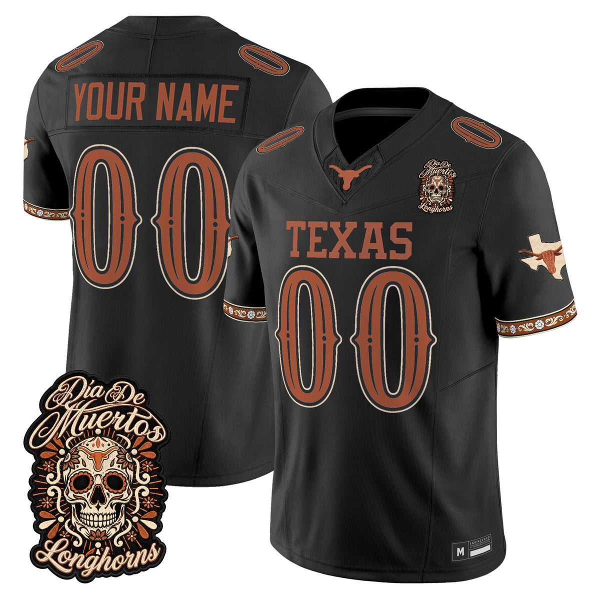 Texas Longhorns Día de los Muertos Vapor Limited Custom Jersey - Stitched