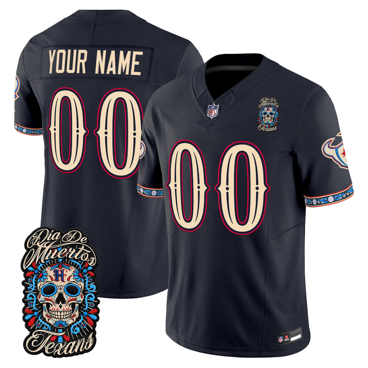 Houston Texans Día de los Muertos Vapor Limited Custom Jersey - Stitched