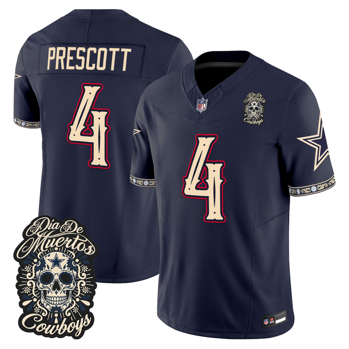  Dallas Cowboys Día de los Muertos Vapor Limited Jersey - Stitched