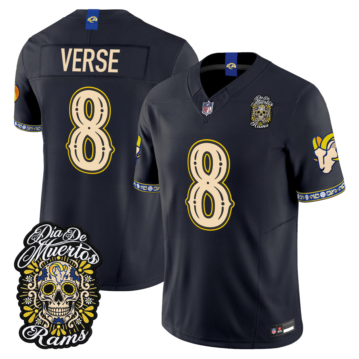  Los Angeles Rams Día de los Muertos Vapor Limited Jersey - Stitched