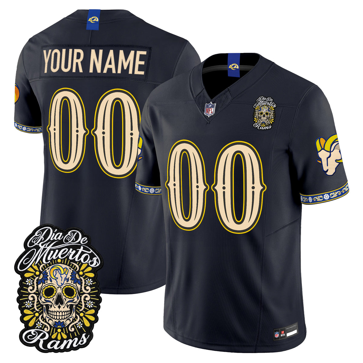 Los Angeles Rams Día de los Muertos Vapor Limited Custom Jersey - Stitched