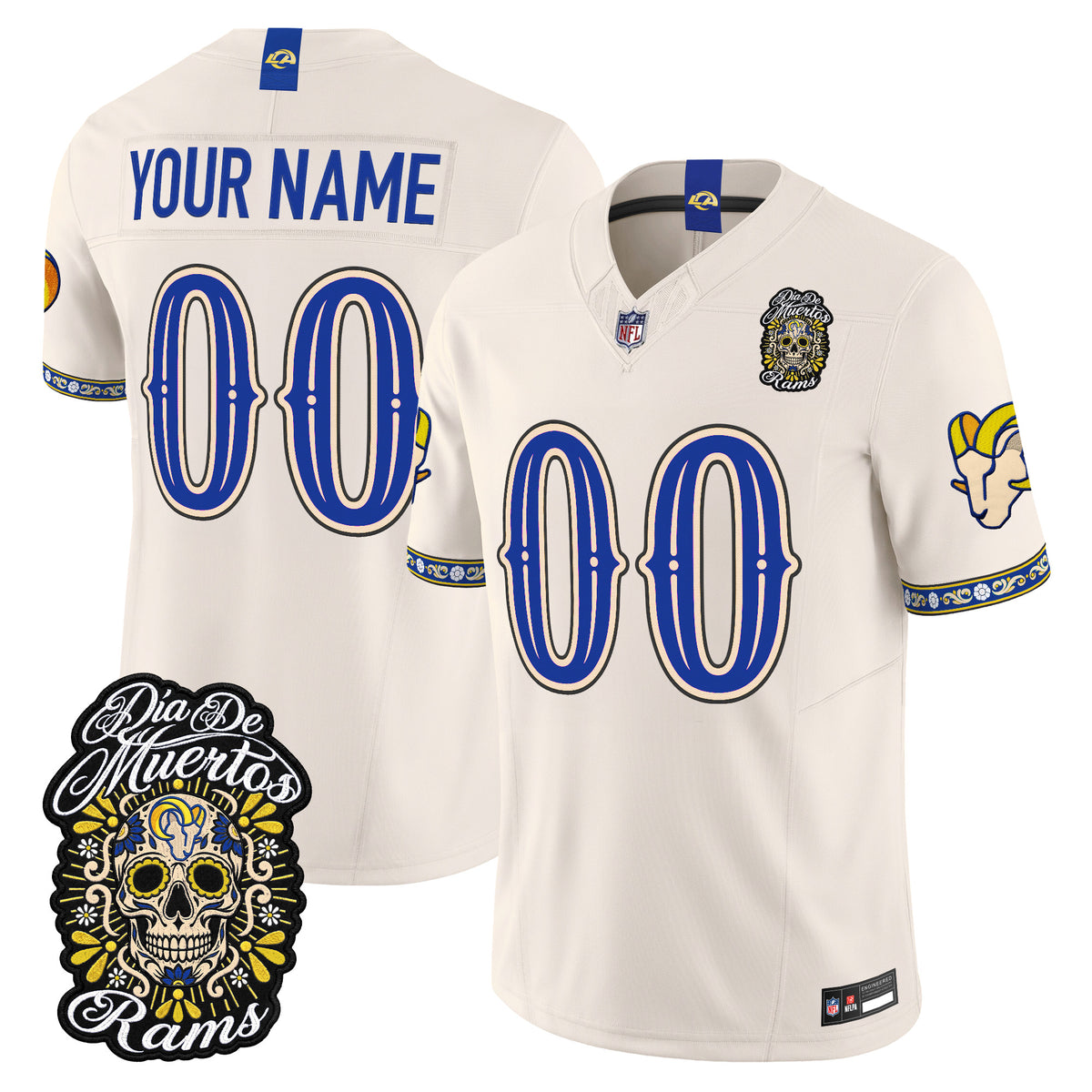 Los Angeles Rams Día de los Muertos Vapor Limited Custom Jersey - Stitched