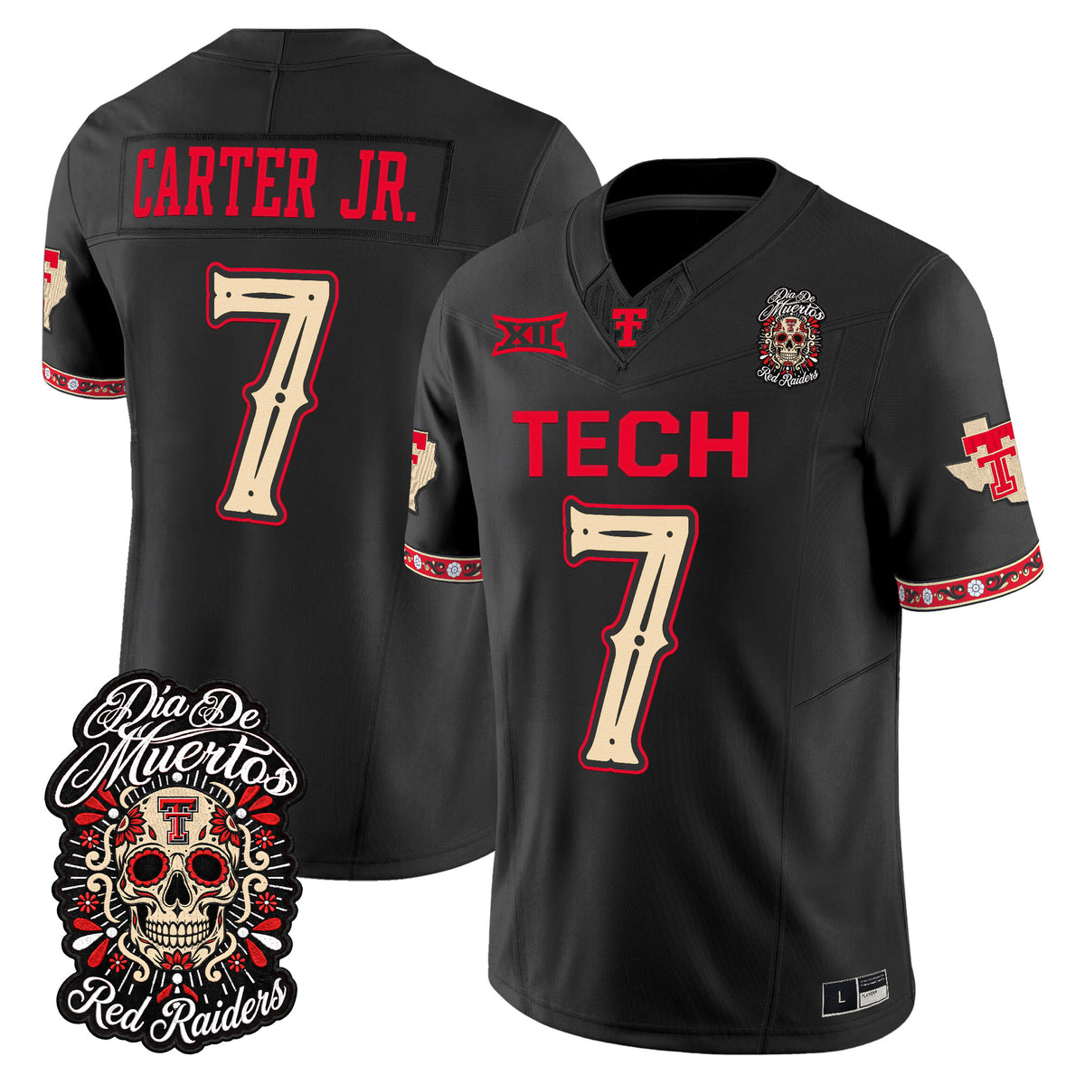  Texas Tech Red Raiders Día de los Muertos Vapor Limited Jersey - Stitched