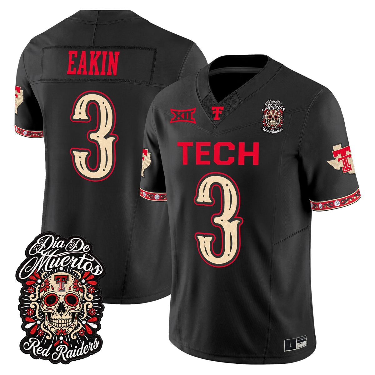  Texas Tech Red Raiders Día de los Muertos Vapor Limited Jersey - Stitched