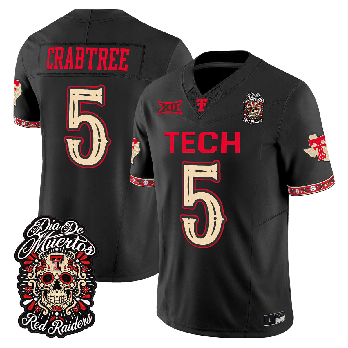  Texas Tech Red Raiders Día de los Muertos Vapor Limited Jersey - Stitched