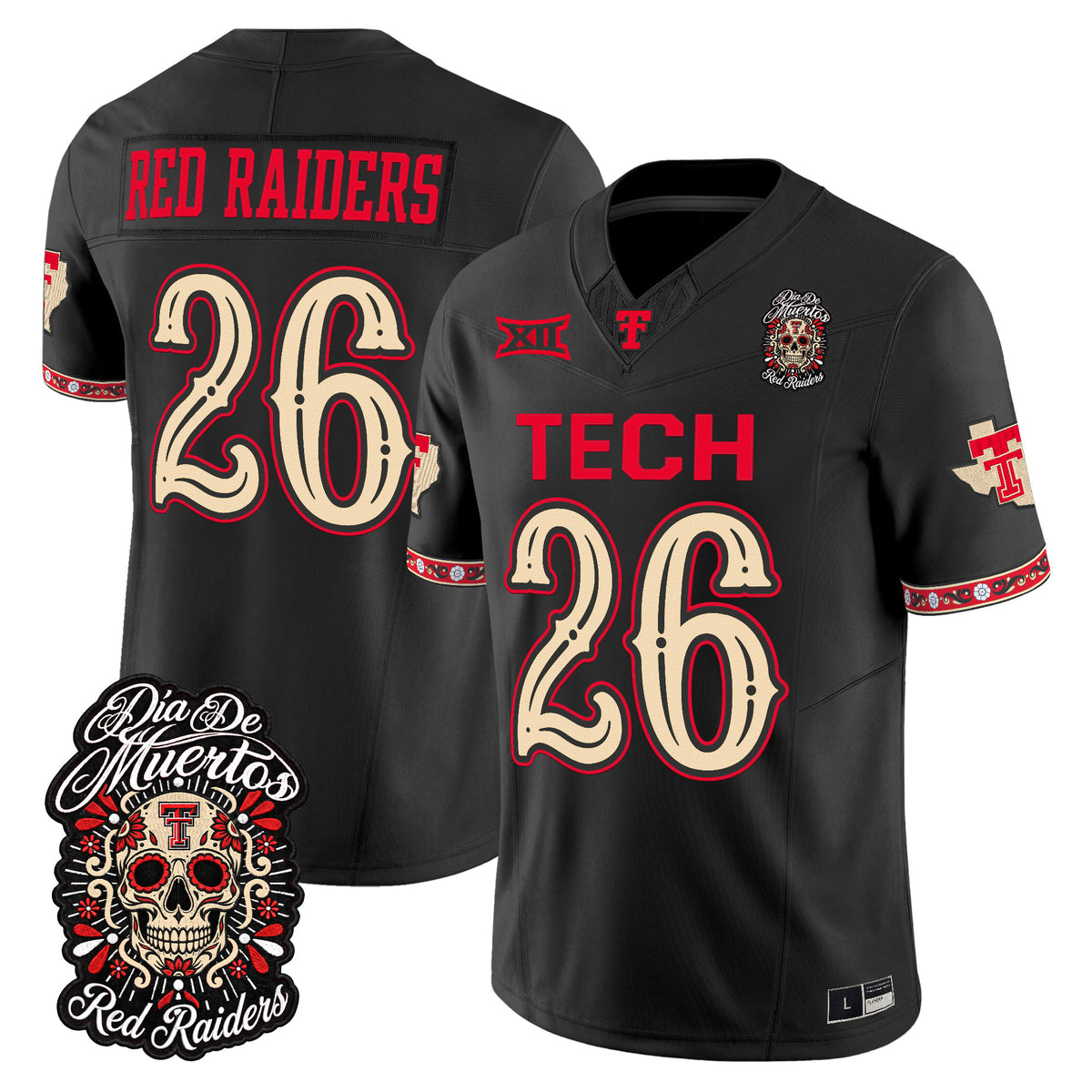  Texas Tech Red Raiders Día de los Muertos Vapor Limited Jersey - Stitched
