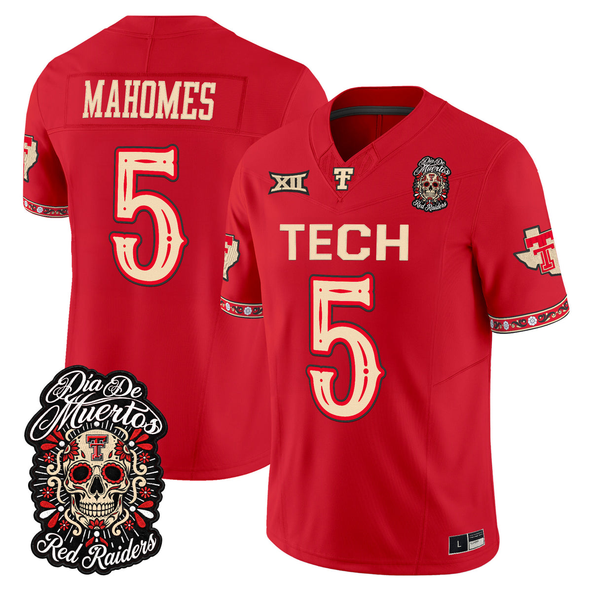  Texas Tech Red Raiders Día de los Muertos Vapor Limited Jersey - Stitched