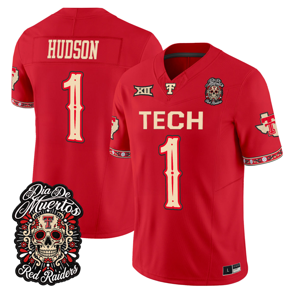  Texas Tech Red Raiders Día de los Muertos Vapor Limited Jersey - Stitched
