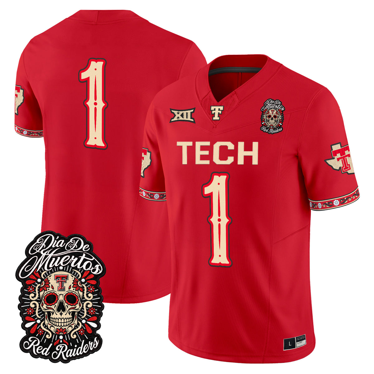  Texas Tech Red Raiders Día de los Muertos Vapor Limited Jersey - Stitched