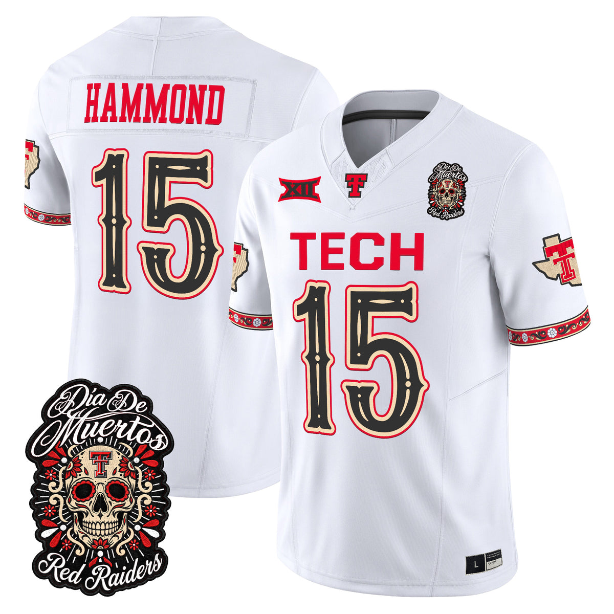  Texas Tech Red Raiders Día de los Muertos Vapor Limited Jersey - Stitched