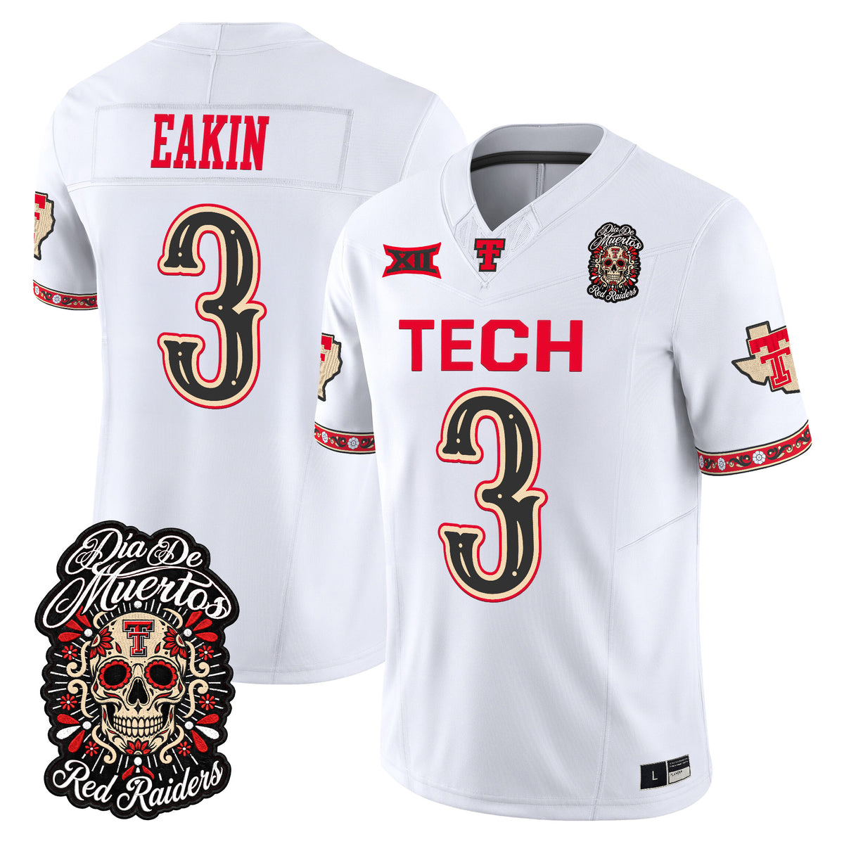  Texas Tech Red Raiders Día de los Muertos Vapor Limited Jersey - Stitched