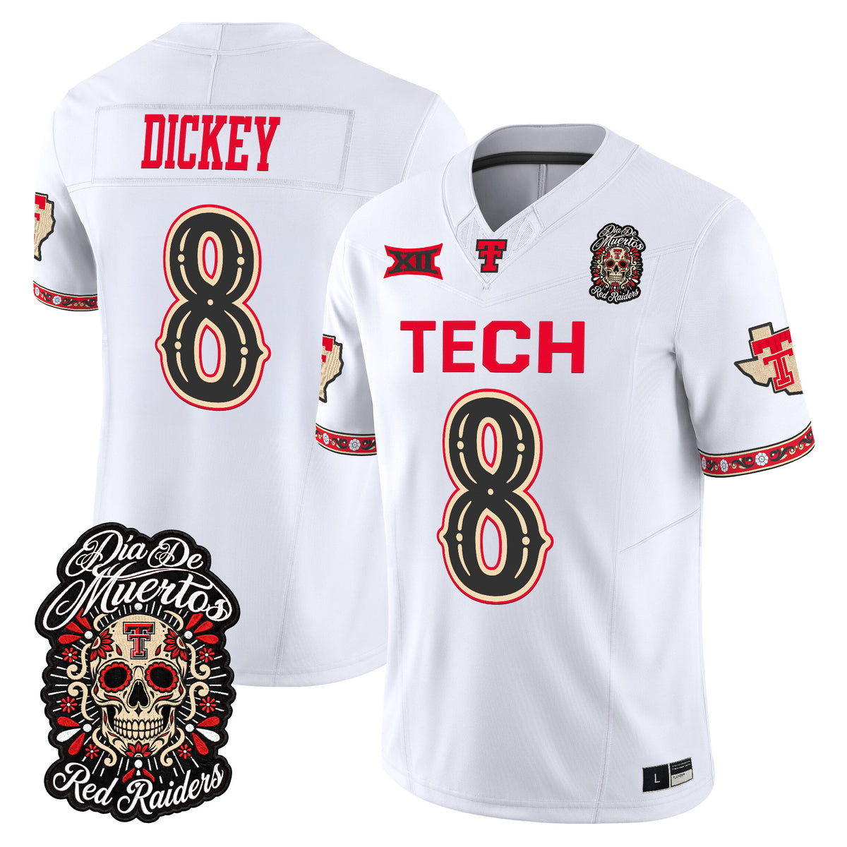  Texas Tech Red Raiders Día de los Muertos Vapor Limited Jersey - Stitched