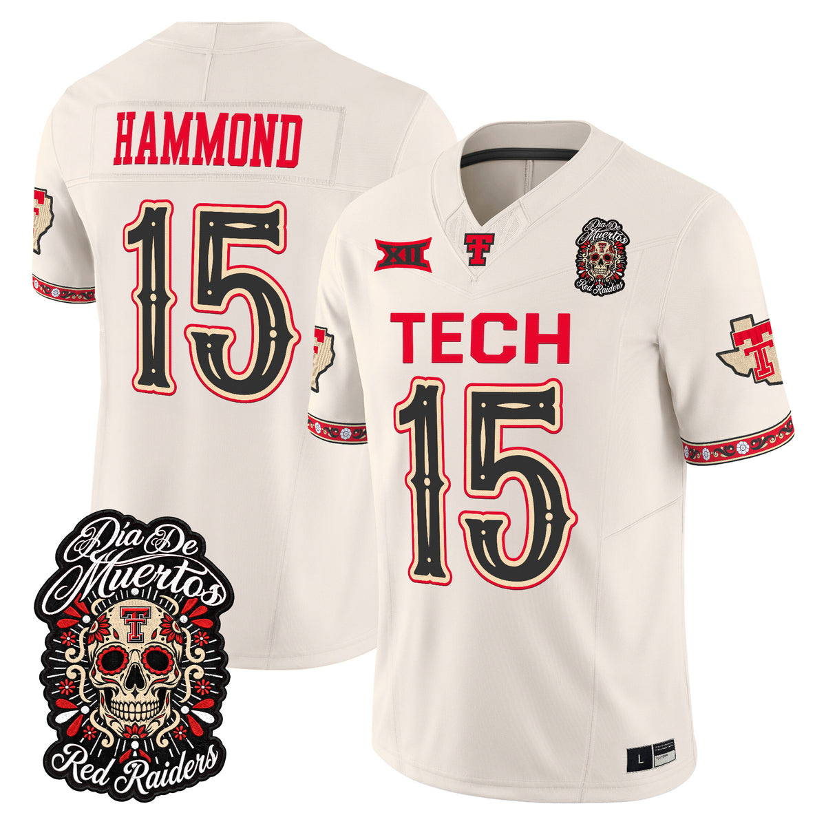  Texas Tech Red Raiders Día de los Muertos Vapor Limited Jersey - Stitched
