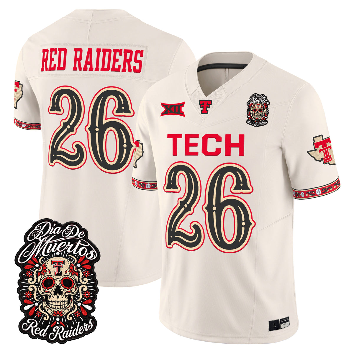  Texas Tech Red Raiders Día de los Muertos Vapor Limited Jersey - Stitched