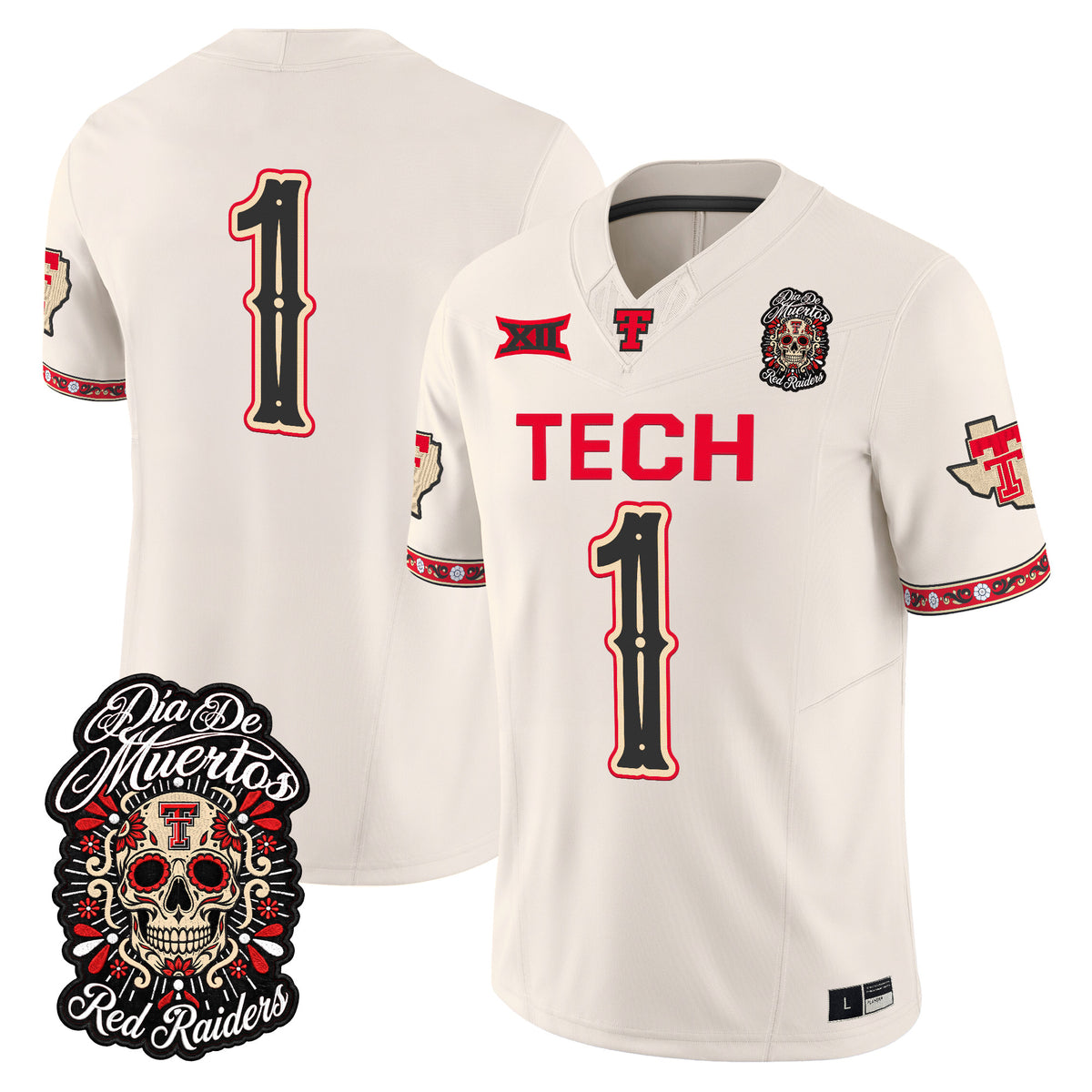  Texas Tech Red Raiders Día de los Muertos Vapor Limited Jersey - Stitched