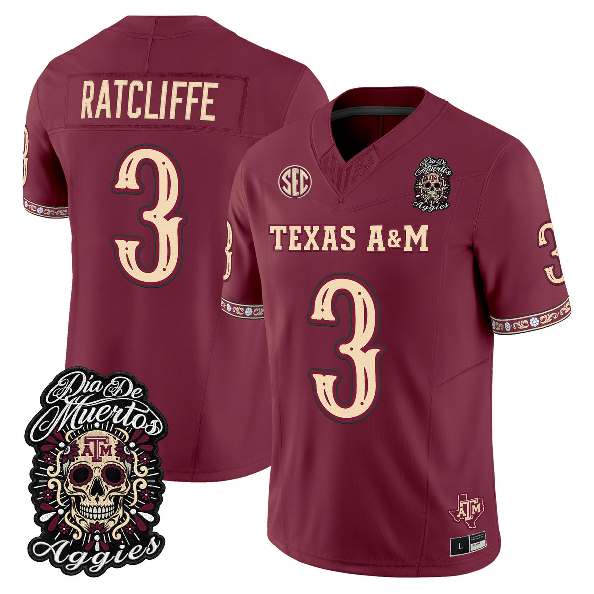  Texas A&M Aggies Día de los Muertos Vapor Limited Jersey - Stitched