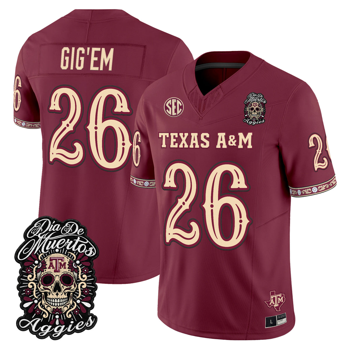  Texas A&M Aggies Día de los Muertos Vapor Limited Jersey - Stitched