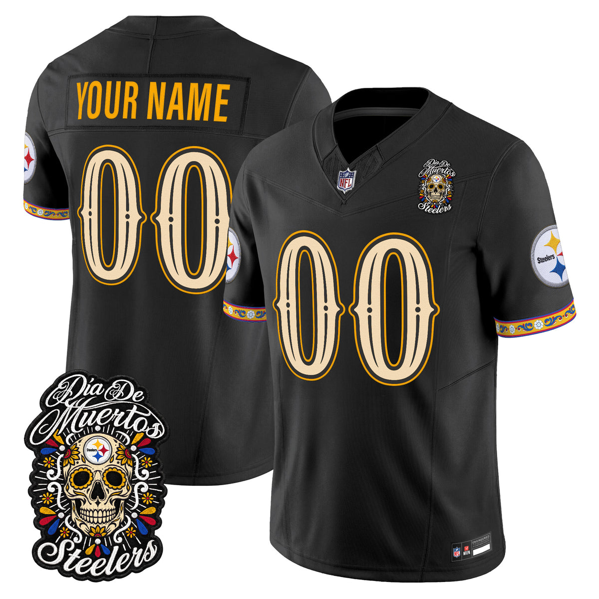 Pittsburgh Steelers Día de los Muertos Vapor Limited Custom Jersey - Stitched